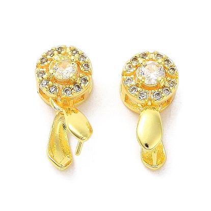 Rack Plating Brass Pave Cubic Zirconia Ice Pick Pinch Bails, Long-Lasting Plated