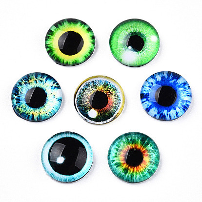 Cabochons de verre imprimées, pour le bricolage fabrication de bijoux, demi-rond avec motifs yeux