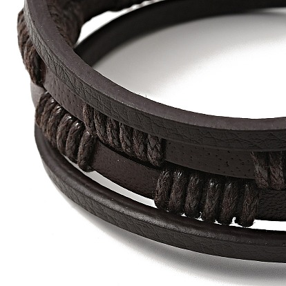 Bracelet multi-rangs tressé en cuir microfibre avec 201 fermoir en acier inoxydable pour homme femme