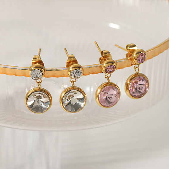 Плоские круглые 304 из нержавеющей стали серьги стержня, с кубического циркония