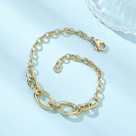 Браслеты из латунного троса и цепочки Фигаро для женщин, с 304 нержавеющей стали