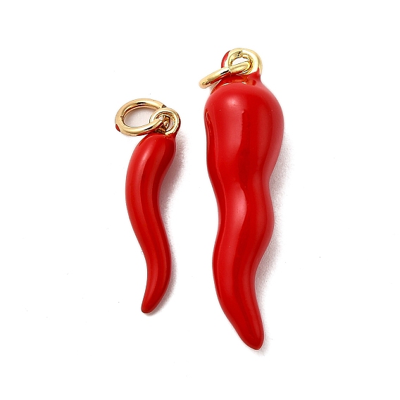 Латунь эмаль подвески, без кадмия, без никеля и без свинца, с прыжковых колец, рог изобилия / итальянский рог корничелло амулеты, реальный 18 k позолоченный