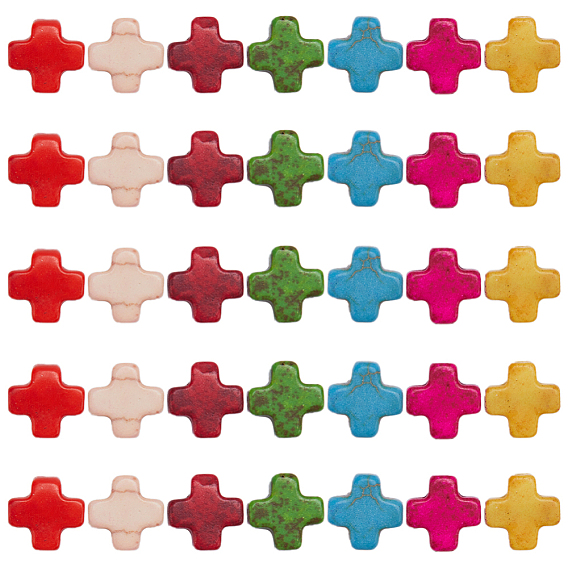 5 brins de perles turquoise synthétiques en forme de croix grecque, teint