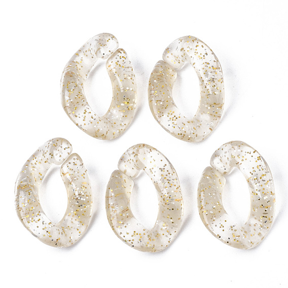 Transparent Acrylic Linking Rings, with Glitter Powder, Quick Link Connectors, For Jewelry Curb Chains Making, Twist