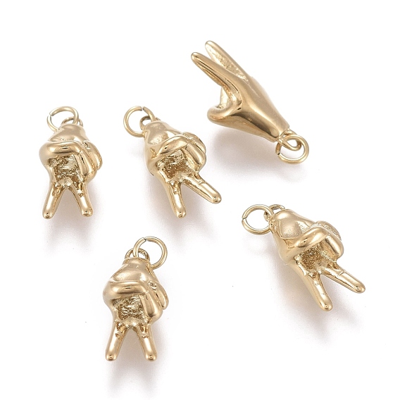 Ионное покрытие (ip) 304 подвески из нержавеющей стали, талисманы руки мира, с прыжковых колец, жест победы