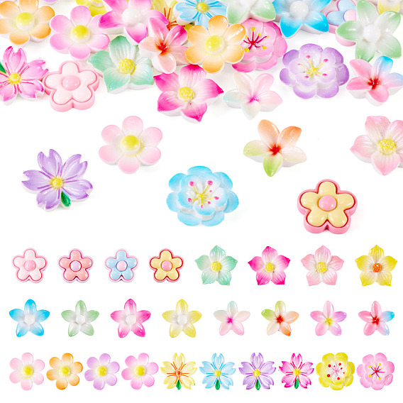 70 шт. 7 стили непрозрачной смолы, эмалированные кабошоны, цветок, два тона