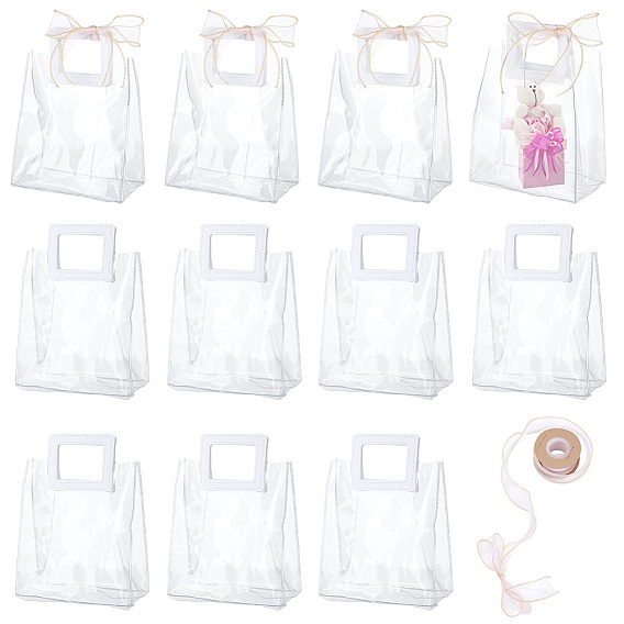 15 шт. подарочные пакеты из ПВХ ко Дню святого Валентина, с ручкой, прямоугольные, с 1 отделкой из рулонного полиэстерового кружева