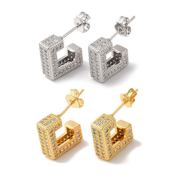Женские серьги-гвоздики из латуни с микро-паве в форме квадратной коробки с прозрачным кубическим цирконием
