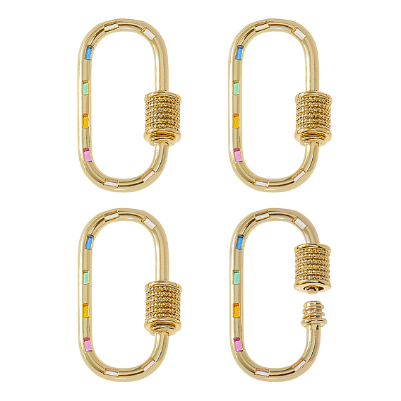 4шт. латунные микрофибровые подвески с винтовым карабином и замком, для изготовления ожерелий, долговечный, овальные, реальный 18 k позолоченный, без кадмия, без никеля и без свинца