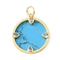 Brass Micro Pave Clear Cubic Zirconia & Synthetic Turquoise Pendants, Flat Round Charms, Rack Plating, Long-Lasting Plated, Cadmium Free & Lead Free