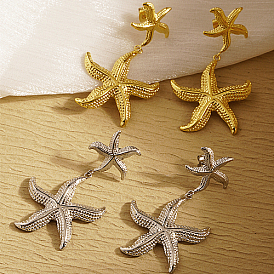 304 Stainless Steel Dangle Stud Earrings, Starfish