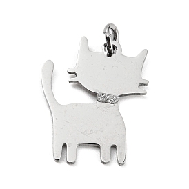 304 Stainless Steel Pendants, with Jump Ring and Glitter, Stamping Blank Tag, Cat Charm