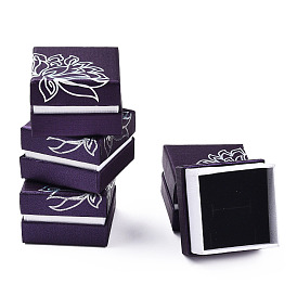 Printed Cardboard Jewelry Set Boxes, with Black Sponge Inside, Square with Flower Pattern