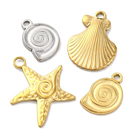 Ocean Theme 304 Stainless Steel Pendants, Starfish & Shell & Conch