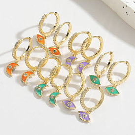 Stylish Demon Eye Moon Earrings for Women in 14K Gold Plating
