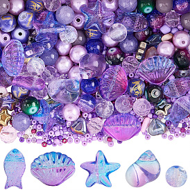 Ocean Theme 30Pcs 5 Styles Transparent Glass Beads, with 80g Glass Beads, Mixed Shapes