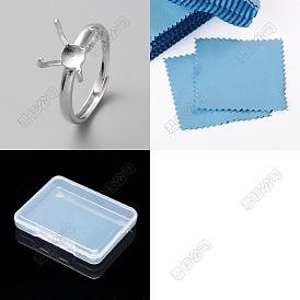 1 Stück verstellbare Sterling-Silber-Fingerringkomponenten, Solitär-Verlobungsringfassung 4 Krappenfassungen, mit s925-Stempel