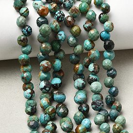 Natural HuBei Turquoise Double Point Beads Strands, Faceted Bicone Beads, Top Drilled