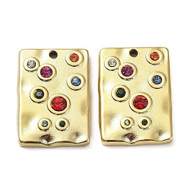 Ion Plating(IP) 304 Stainless Steel Pendants, with Colorful Rhinestone, Rectangle Charm