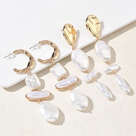 Серьги-гвоздики из цинкового сплава, с пластиковой жемчужины, золотые