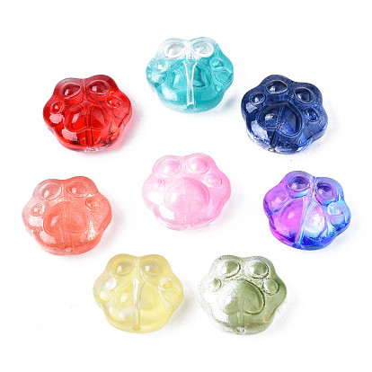 Transparent Spray Painted Glass Beads, Bear Paw