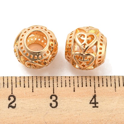Alloy European Beads, Large Hole Beads, Hollow, Round with Heart