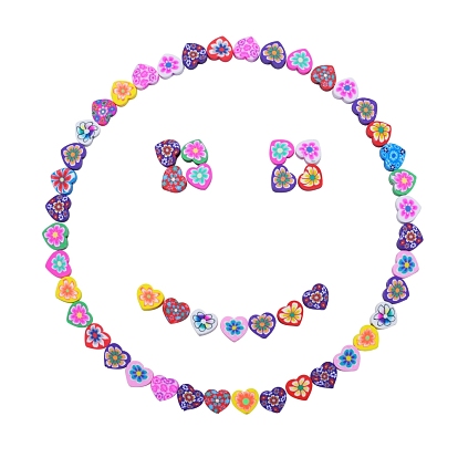 100 perles d'argile polymère faites à la main, coeur avec motif de fleurs