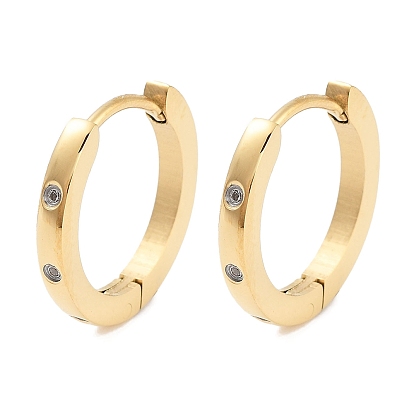 Ion Plating(IP) 304 Stainless Steel Pave Clear Cubic Zirconia Square Huggie Hoop Earrings for Women, with 316 Surgical Stainless Steel Ear Pins