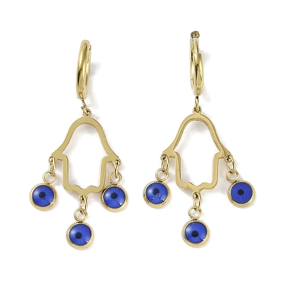 Main de Hamsa 304 boucles d'oreilles créoles en acier inoxydable et émail, Boucle d'oreille pour les femmes