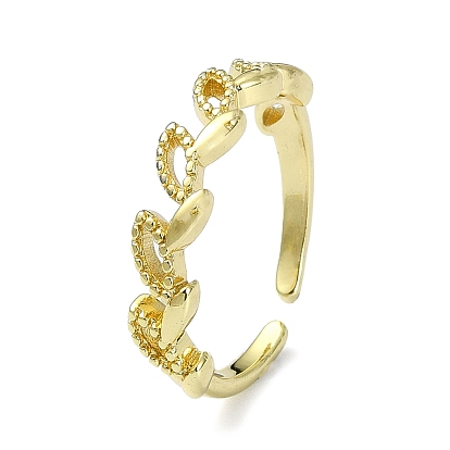 Brass Open Cuff Ring, Cadmium Free & Nickel Free & Lead Free, Hollow Leaf