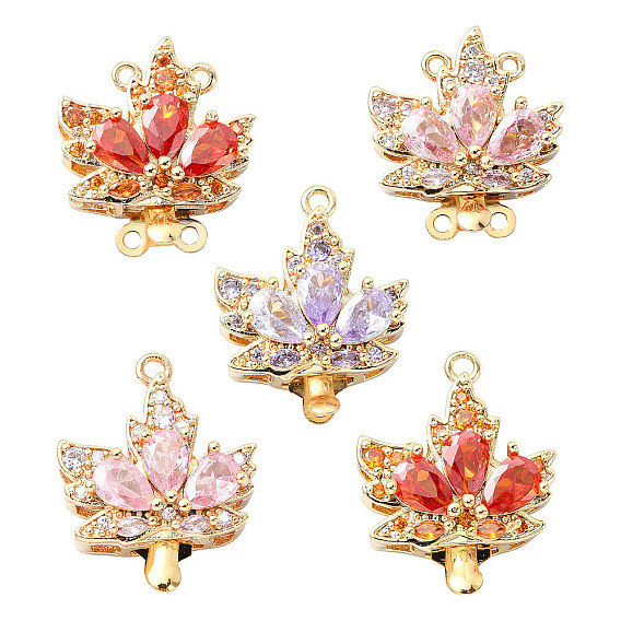 5Pcs 5 Styles Golden Plated Brass Box Clasps, Multi-Strand Clasps, with Glass, Maple Leaf
