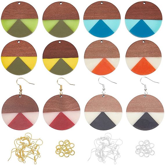 Наборы для самостоятельного изготовления деревянных сережек-подвесок из ореха, в том числе 12 шт 6 стили плоские круглые подвески из смолы и ореха, железные крючки для серег и прыжковые кольца
