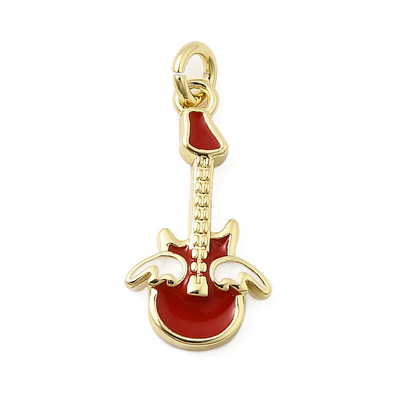 Латунь эмаль подвески, без кадмия, без никеля и без свинца, с прыжковых колец, гитара с подвесками-крыльями, реальный 18 k позолоченный