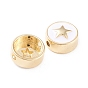 Brass Enamel Beads, Long-Lasting Plated, Flat Round with Star, White