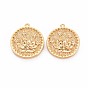 Brass Micro Pave Clear Cubic Zirconia Pendants, Nickel Free, Flat Round with Lotus