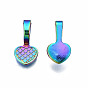 Rainbow Color Alloy Glue-on Flat Pad Bails for Pendant Making, Cadmium Free & Nickel Free & Lead Free, Heart