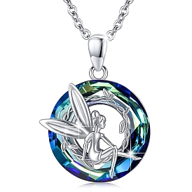 Alloy & Crystal Pendant Necklaces, Flat Round with Elf