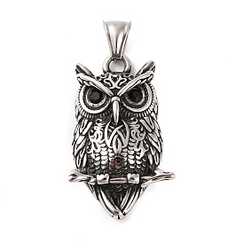 316 Surgical Stainless Steel Big Pendants, with Rhinestone, Owl Charm