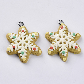 Handmade Polymer Clay Pendants, with Platinum Plated Iron Loops, Christmas Theme, Snowflake