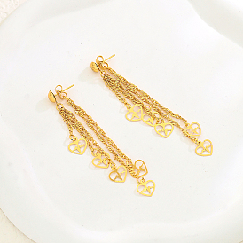 Серьги-гвоздики с кисточками в форме сердца из латуни, цепочка-оберег