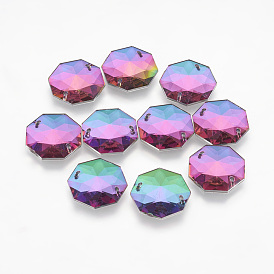 Sew on Rhinestone, Taiwan Acrylic Rhinestone, Two Holes, Garments Accessories, Faceted, Octagon