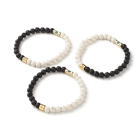 Natural Lava Rock Aromatherapy Anxiety Essential Oil Diffuser Beads Bracelet, Brass Enamel Beads Stretch Bracelets, Cubic Zirconia Beads Bracelet for Men Women, Mixed Pattern