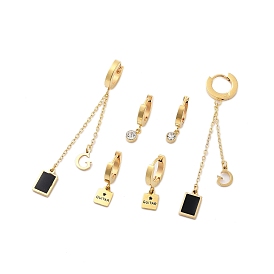 Placage ionique (ip) 3paires 3 styles 304 boucles d'oreilles créoles en acier inoxydable, avec strass et émail pour femme