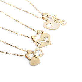 Minimalist Titanium Steel Pendant Necklace with LOVE Heart Design