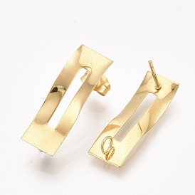 304 Stainless Steel Stud Earring Findings, with Loop and Ear Nuts/Earring Backs, Rectangle