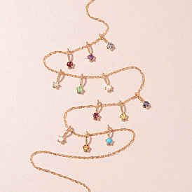 Ожерелье с подвеской в виде камня с кубическим цирконием и бриллиантами, с золотыми цепочками из титановой стали