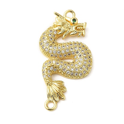 Rack Plating Brass Micro Pave Clear Cubic Zirconia Connector Charms, Dragon Links, Long-Lasting Plated, Lead Free & Cadmium Free