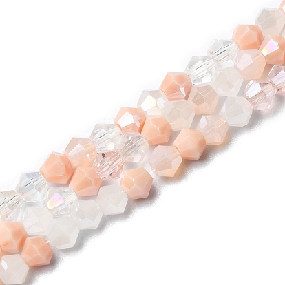 Electroplate Glass Beads Strands, Opaque & Transparent & AB Color Plated, Faceted, Bicone
