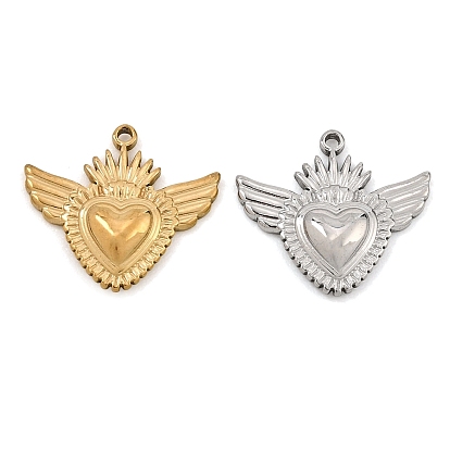 304 Stainless Steel Pendants, Sacred Heart with Wing Charms