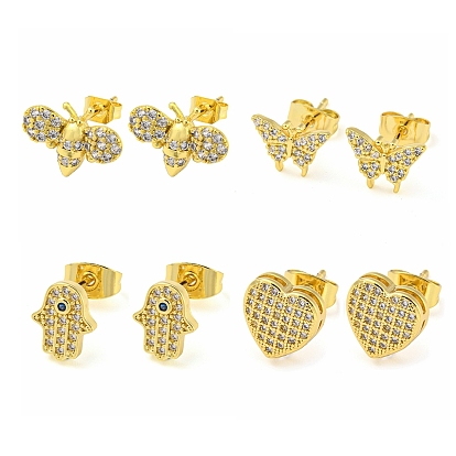 Golden Brass Micro Pave Cubic Zirconia Stud Earrings
